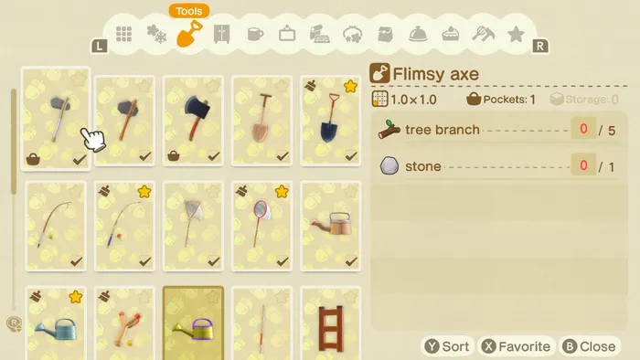 The crafting menu from Animal Crossing: New Horizons.