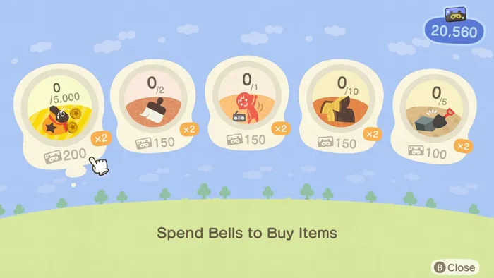 Another view from the Nook Miles+ menu in Animal Crossing: New Horizons, showing the tasks availiable to earn Nook Miles