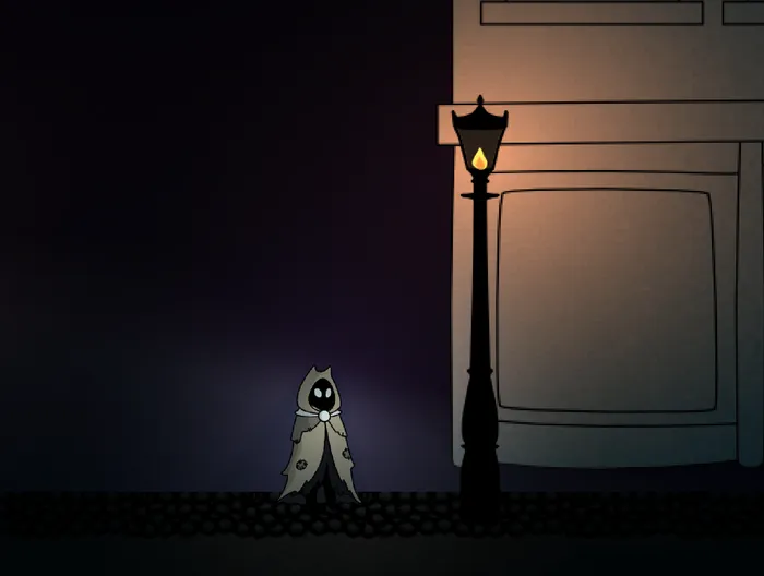 A work in progress screenshot of my game, showing a Cat character in a cloak.