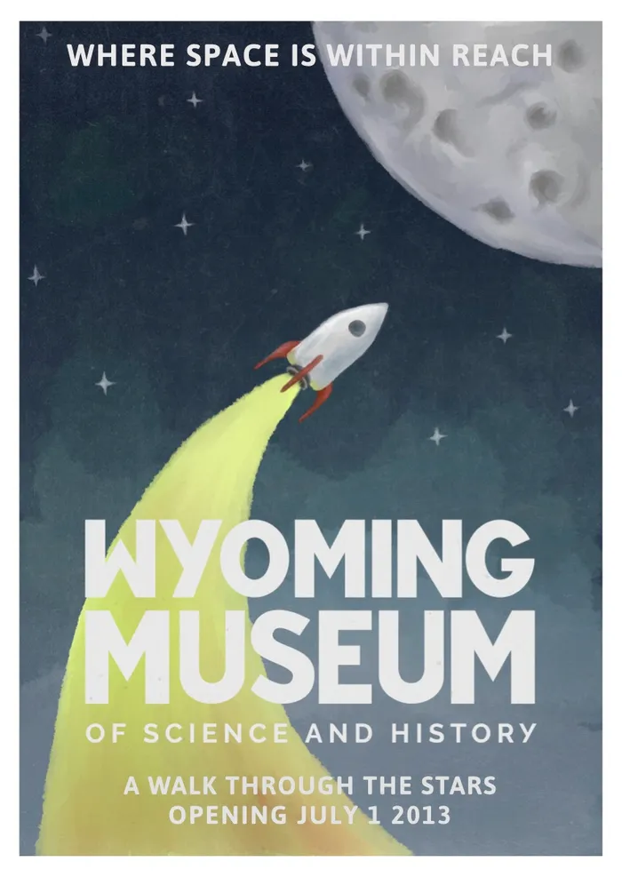 Illustration of a rocket reaching the moon at the end of a trail of flames