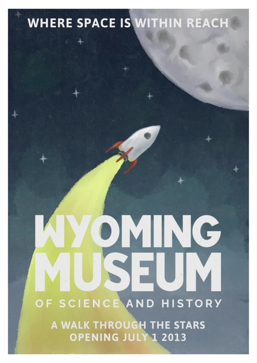 Illustration of a rocket reaching the moon at the end of a trail of flames