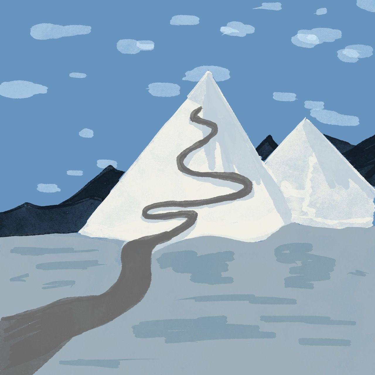 Illustration of a mountain with a path leading up it to the summit