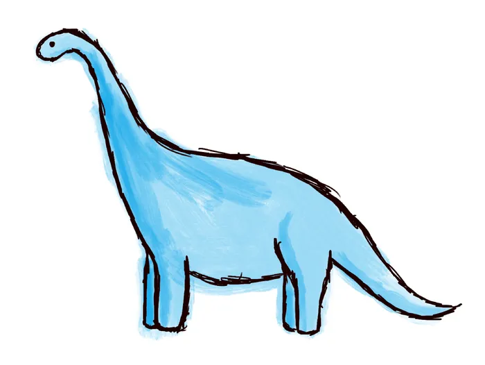 A digital sketch of a dinosaur in blue