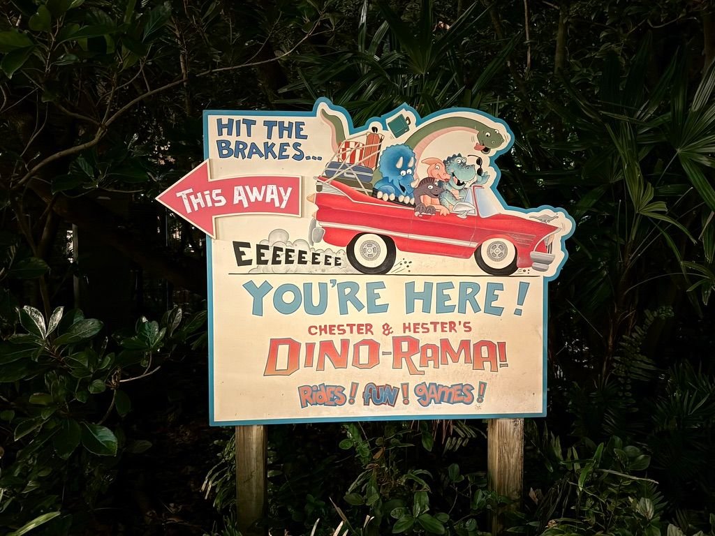 A sign for the now-extinct Chester & Hester's Dinorama area